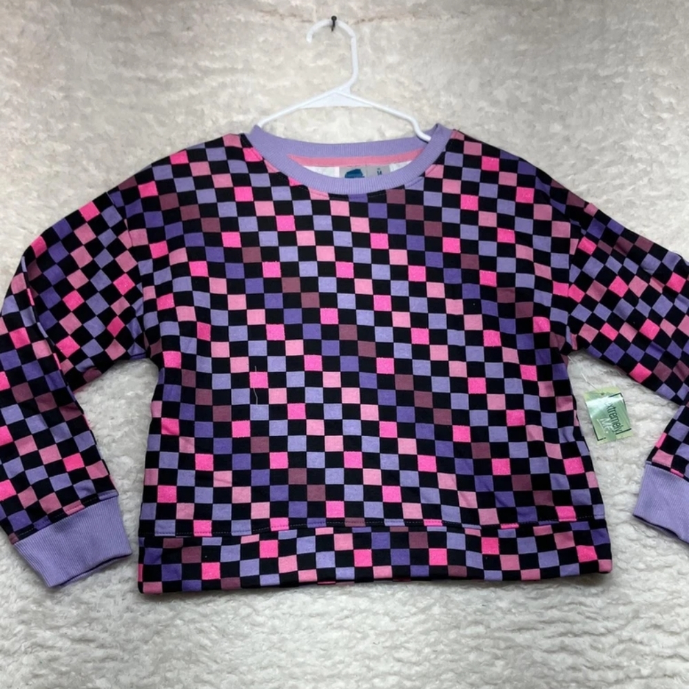 🫟NWT Extremely Me Checkered Girls Sweatshirt - Medium 7/8
